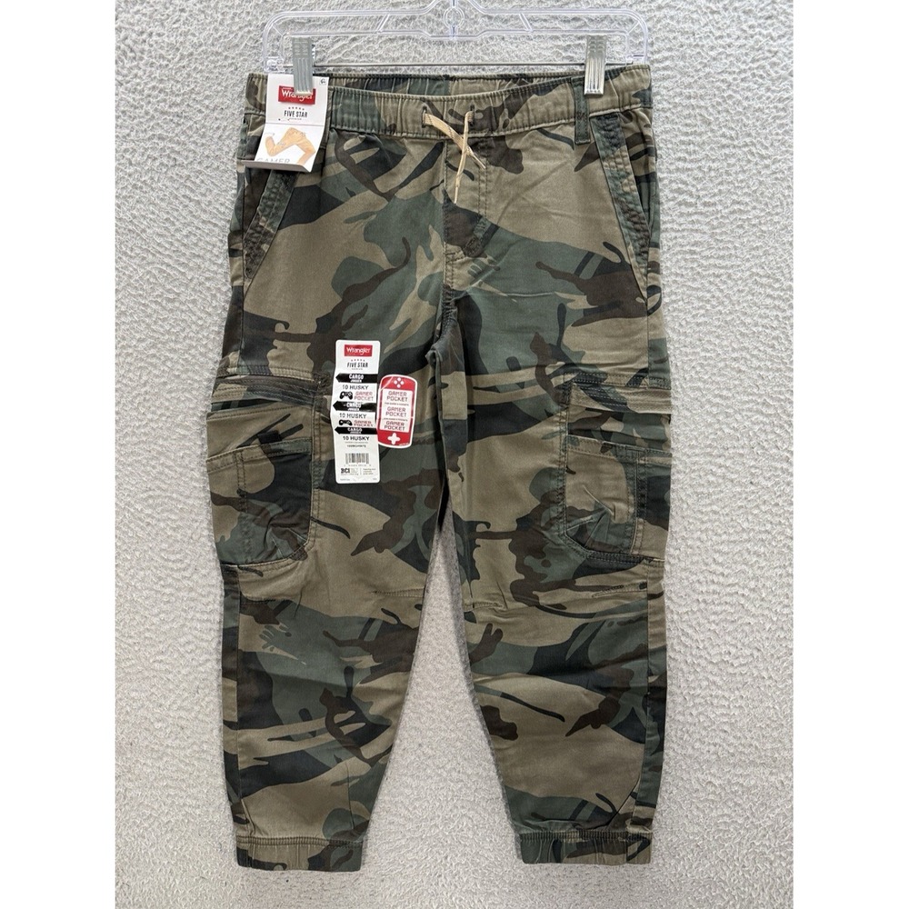 Wrangler Pants Boys 10 Husky Camouflage Cargo Jogger Gamer Pocket Drawstring NEW